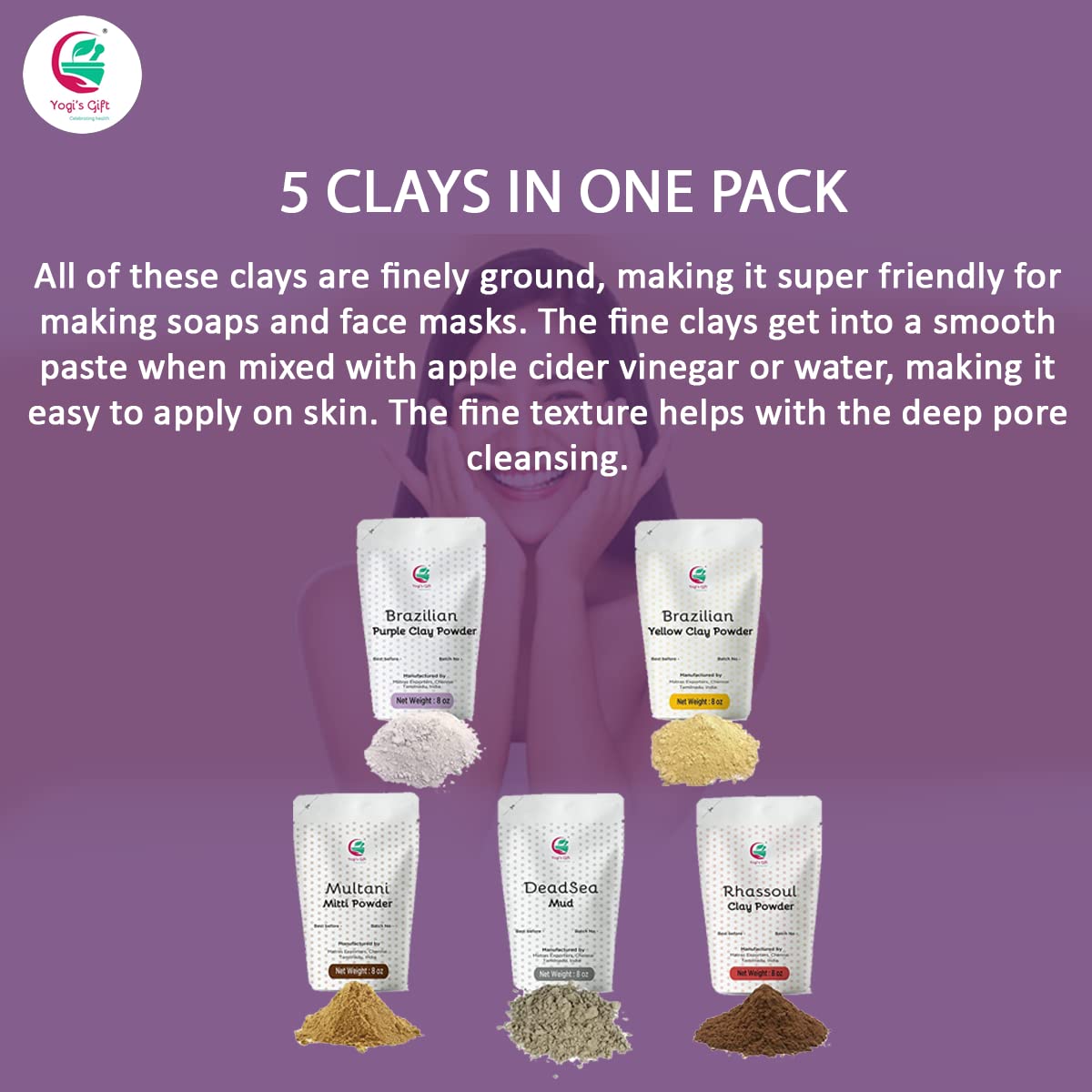 Yogi’s Gift Dead Sea Mud clay powder for at-home skincare with rich color and texture.