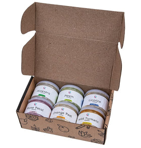 DIY face care usage with powder blends ready for mixing