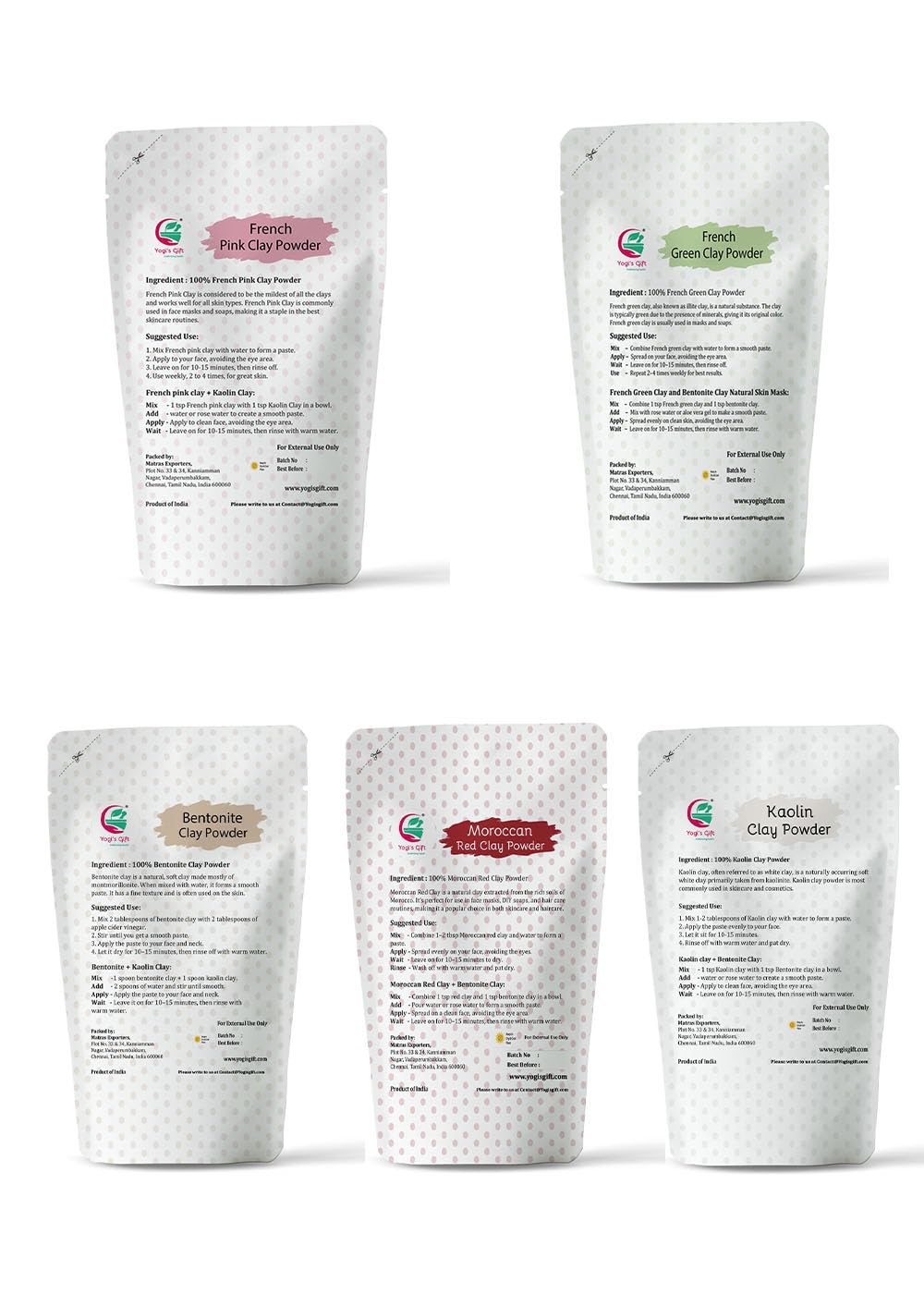 Yogi’s Gift French Green Clay powder ideal for oil absorption in DIY masks.