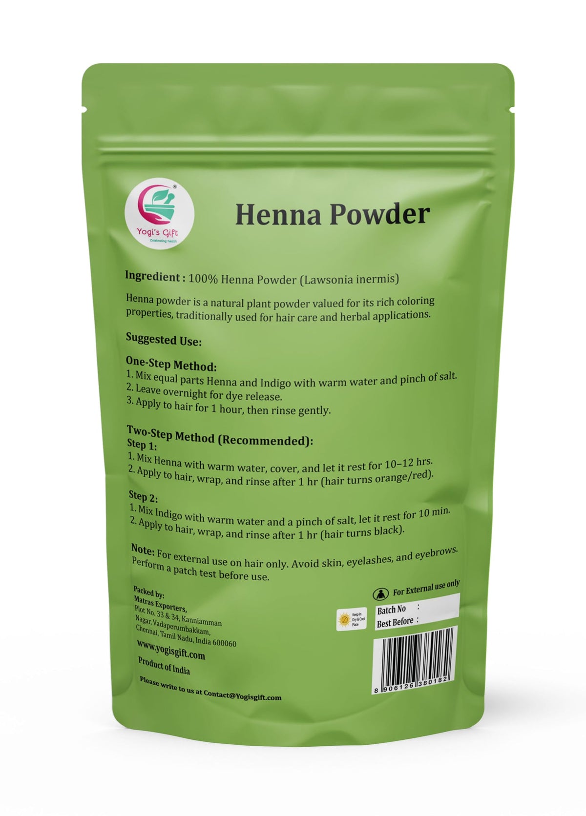 Yogi's Gift henna paste on hair for smooth application.