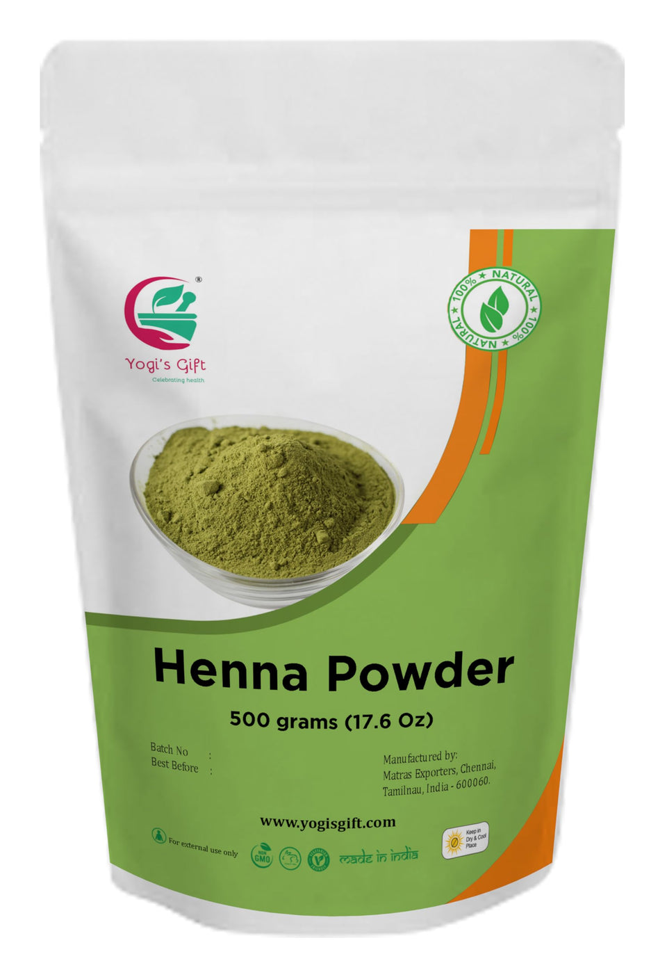 YOGI'S GIFT henna powder packaging 500g for natural hair color