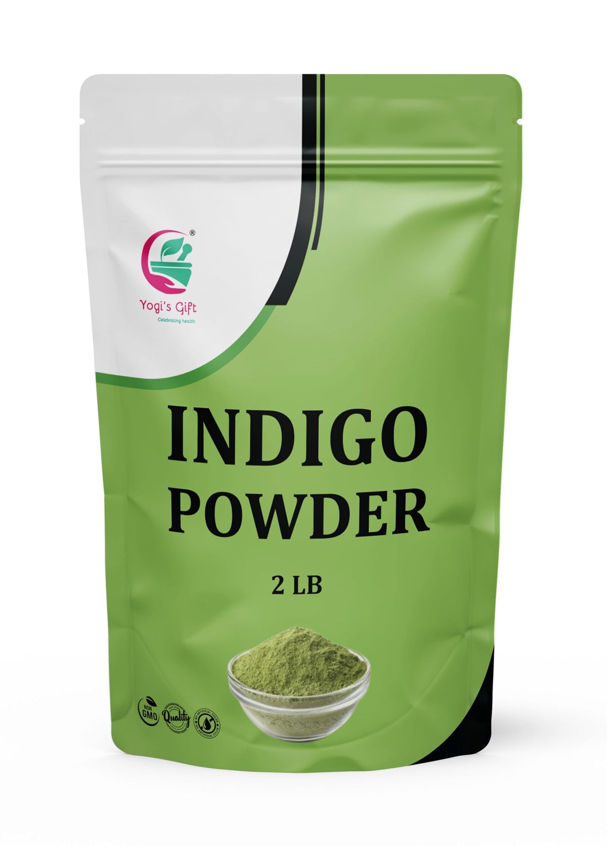 Yogi's Gift Indigo powder packaging shows organic hair color option with no chemicals