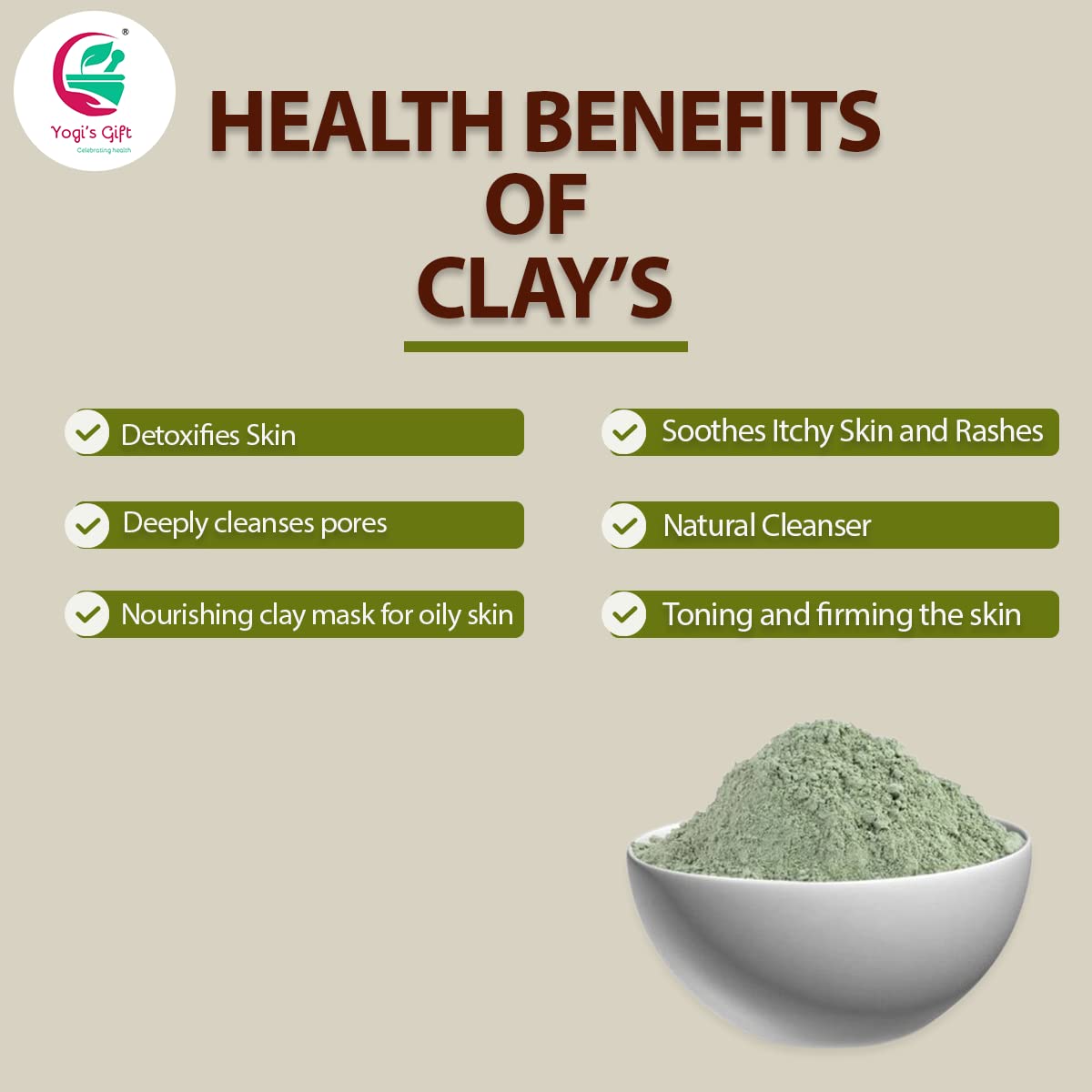 Yogi’s Gift Kaolin Clay powder for mild cleansing and creamy soap lather.