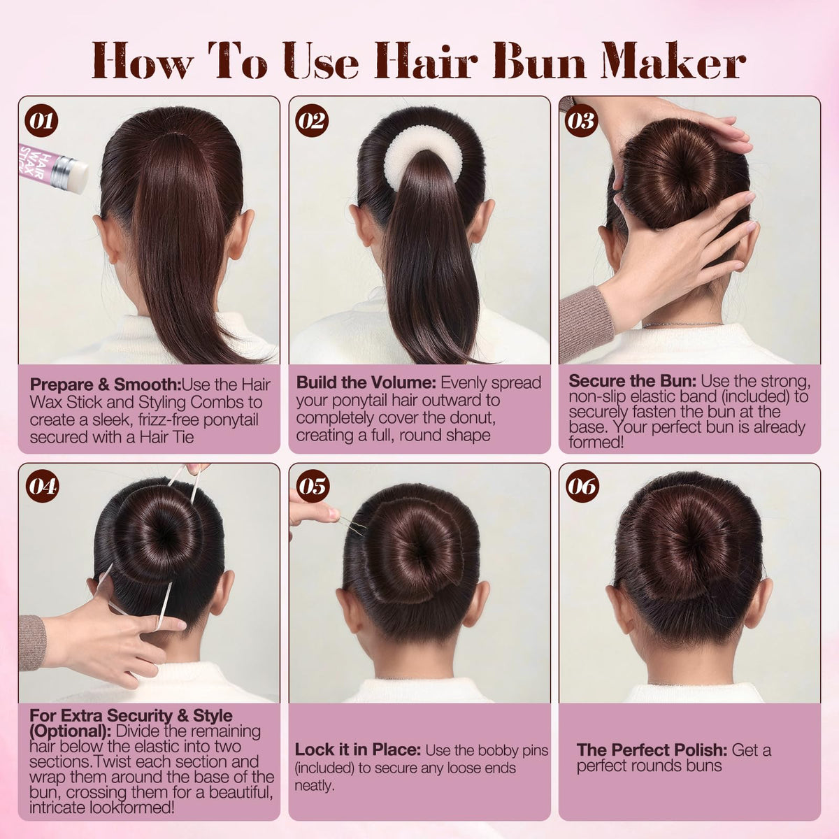 Yogode simple bun creation with wrap, roll, and secure steps
