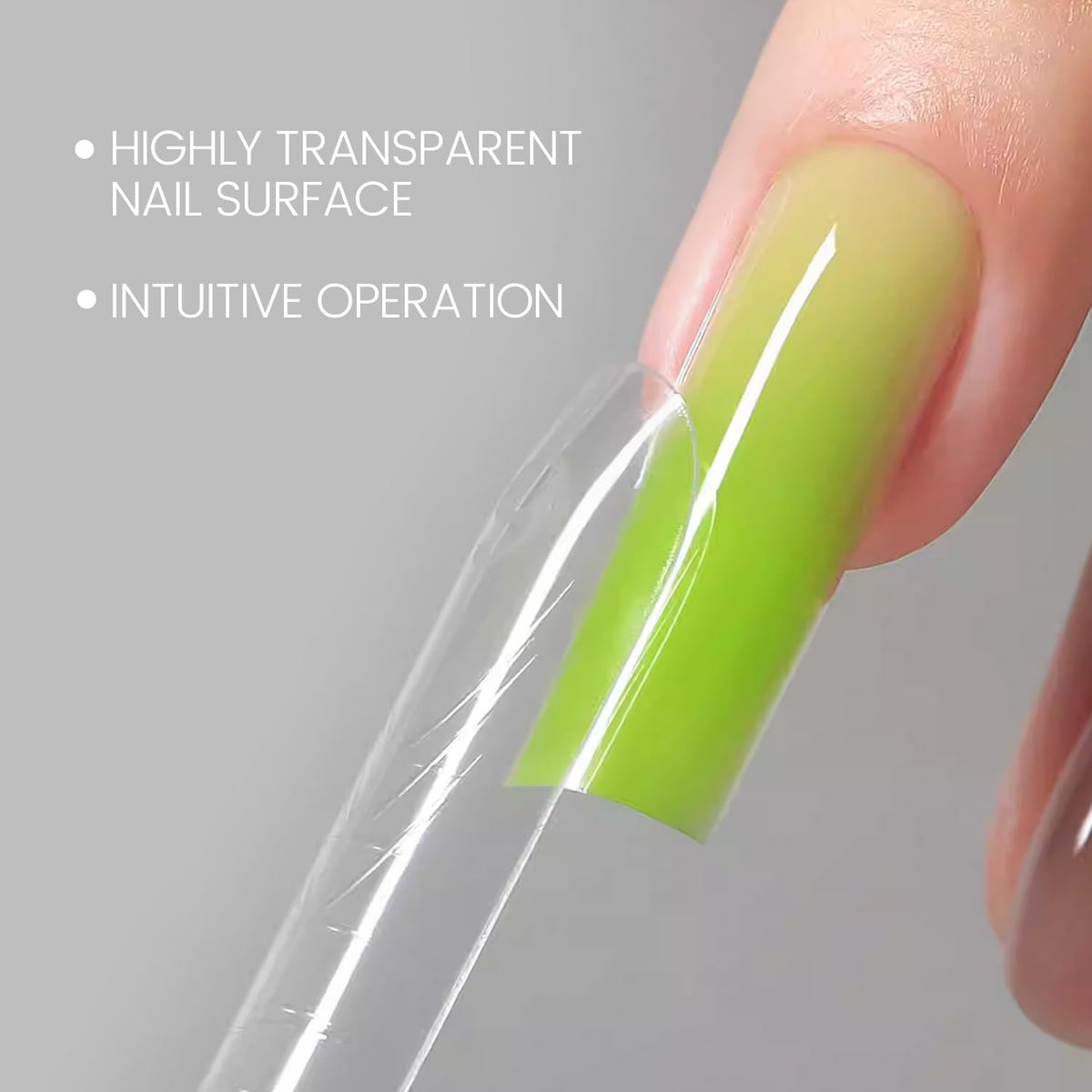 Crystal clear finish with YOKE FELLOW builder gel compatibility for natural look.
