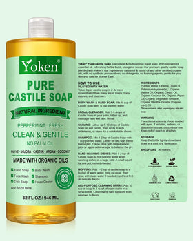 Yoken Peppermint Castile Soap laundry uses gentle cleansing for fabrics.