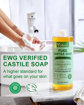 Yoken Peppermint Castile Soap rich lather ideal for body wash and hands.