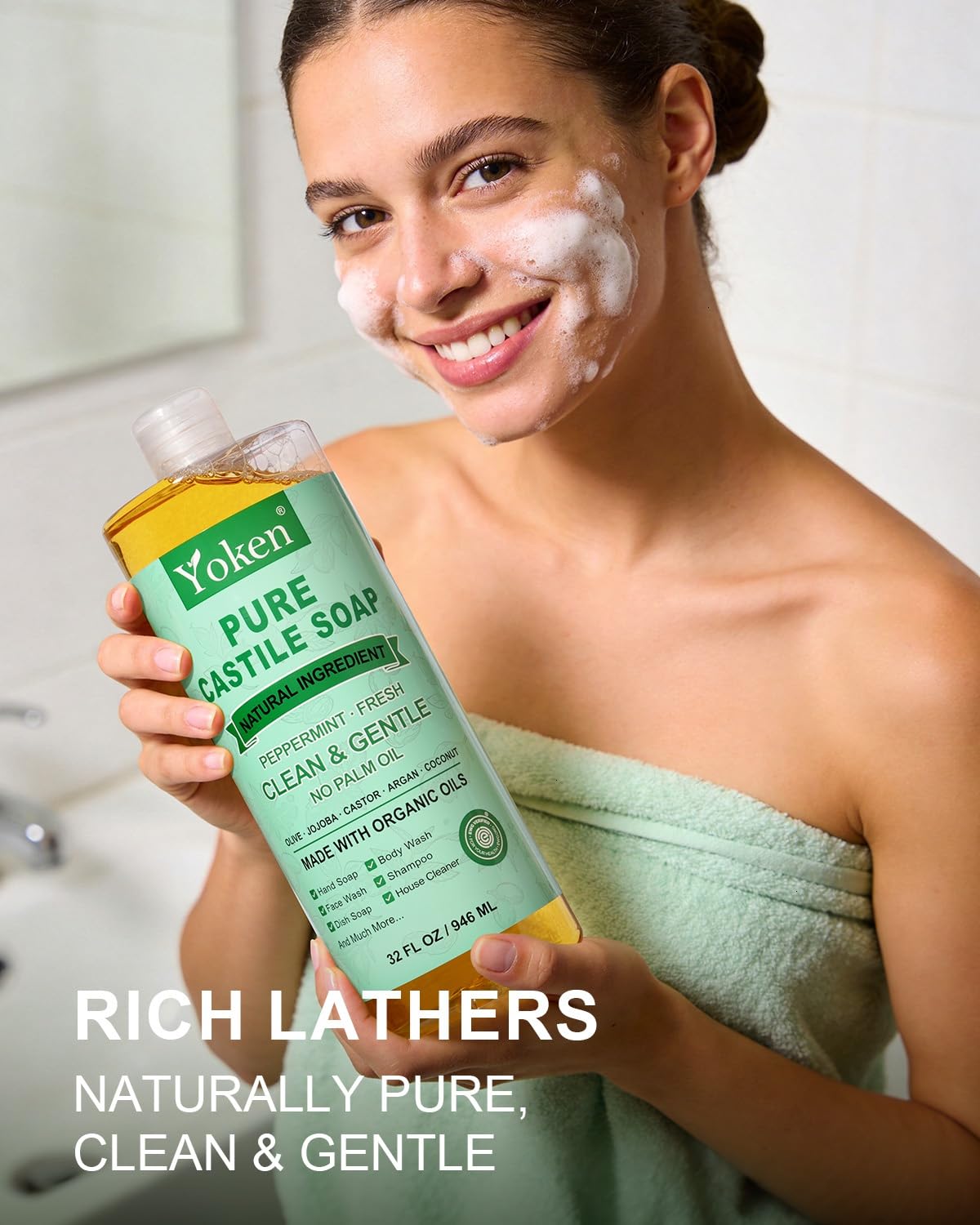 Yoken Peppermint Castile Soap veggie wash with fresh scent and gentle action.