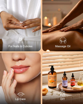 Yoken Pumpkin Seed Oil usage image illustrates simple routines for hair care and skin hydration.