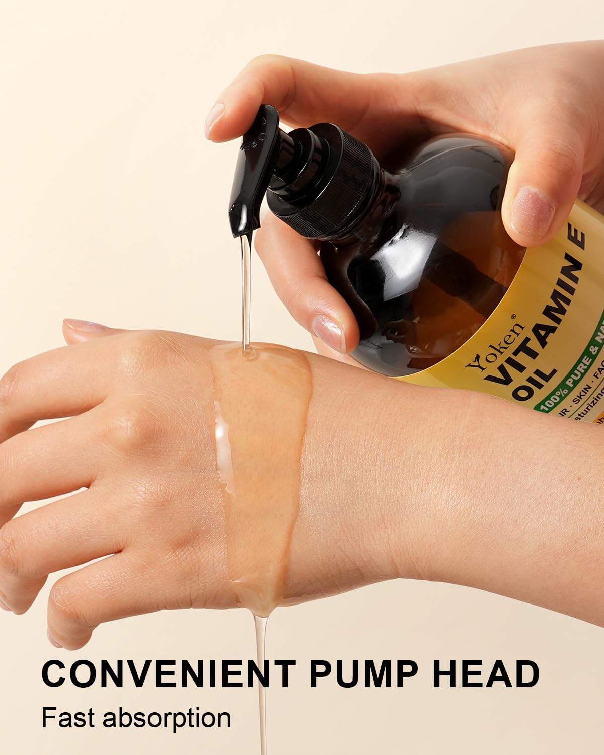 Body application with Yoken Vitamin E Oil adds lightweight moisture.