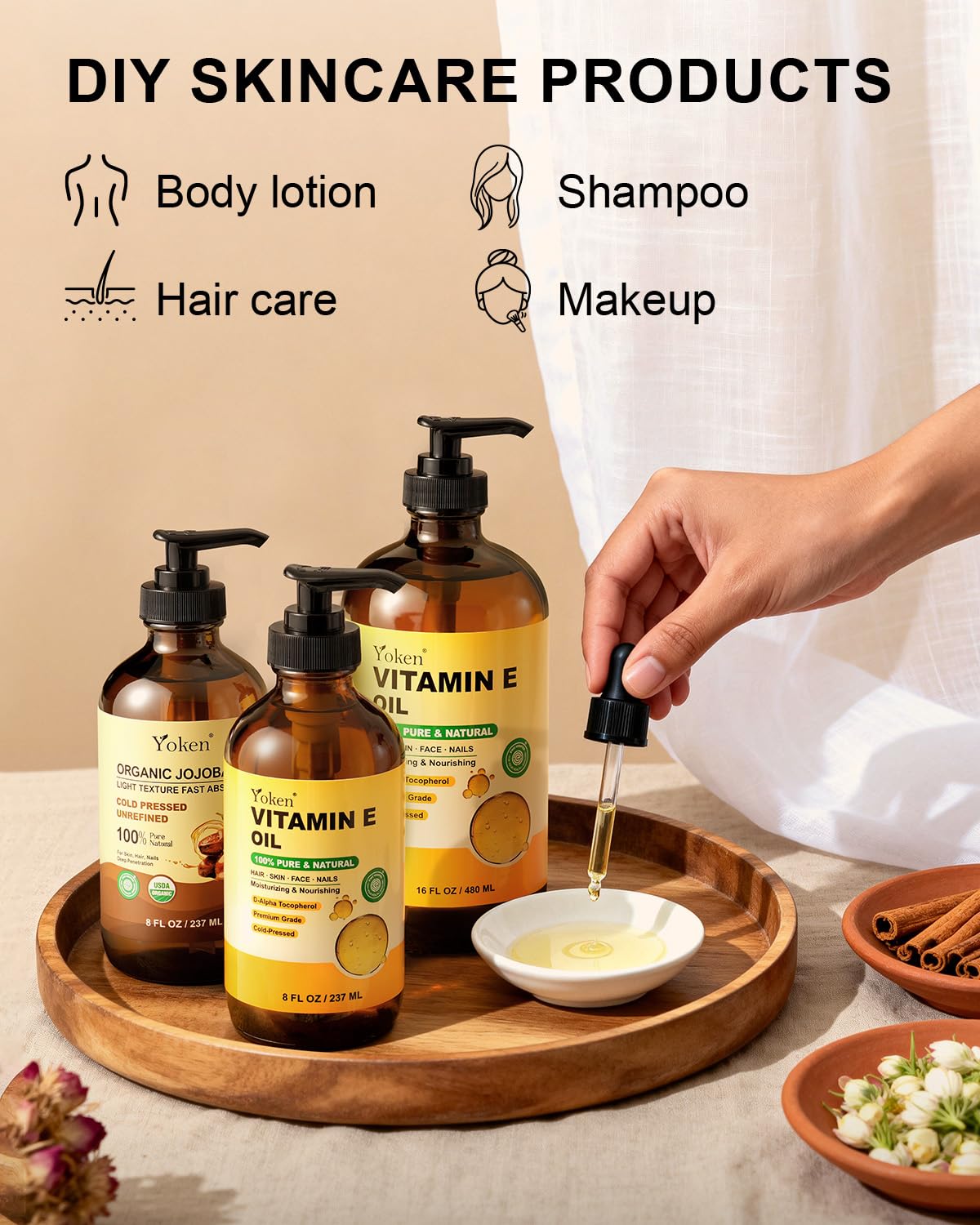 Yoken Vitamin E Oil nourishes nails and cuticles.