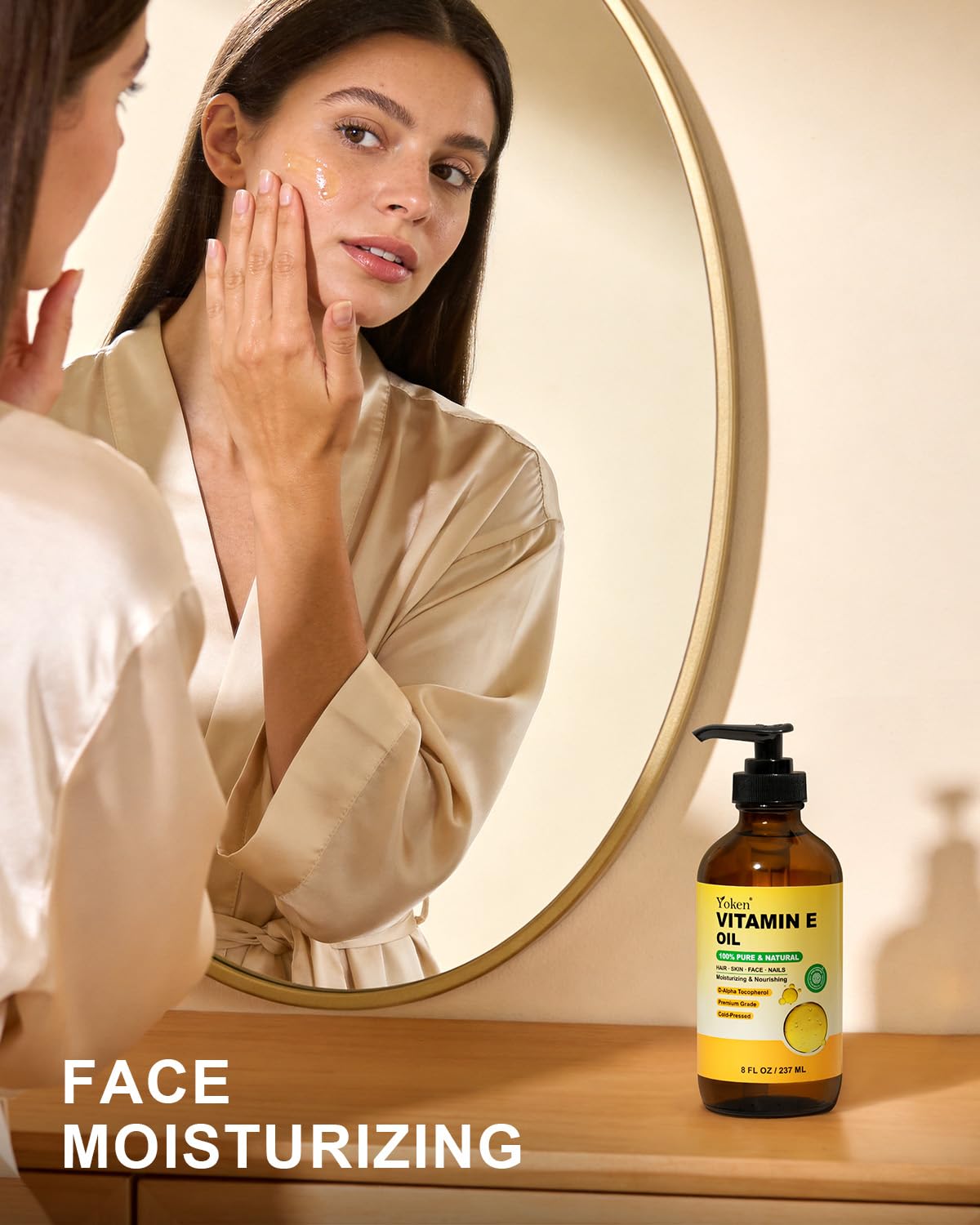 Yoken Vitamin E Oil pump-dispense for easy, mess-free dosing.
