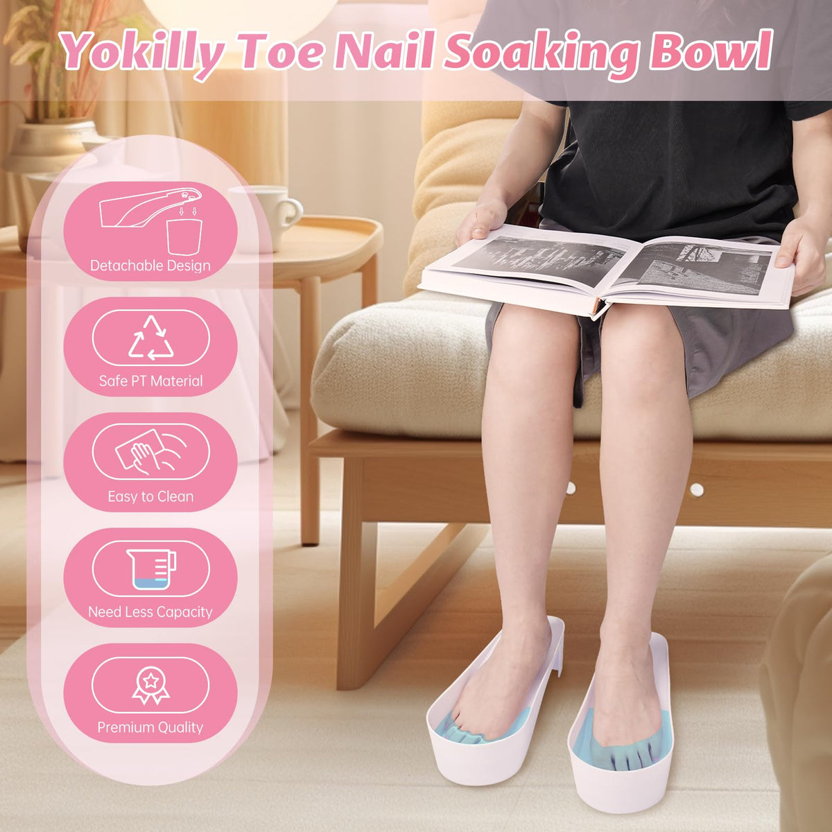 Yokilly toe nail soaking bowl compact size fits most feet.
