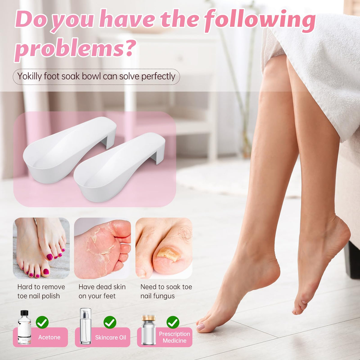 Yokilly toe nail soaking bowl interior sloped to prevent spills.