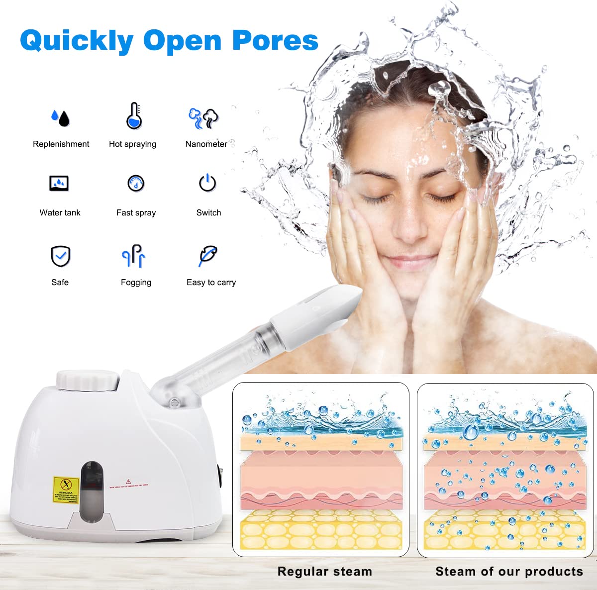 YOKYAK facial mist steamer front view showcases a compact home spa setup.