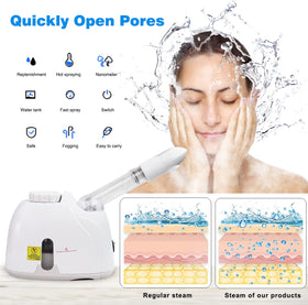 YOKYAK facial mist steamer front view showcases a compact home spa setup.
