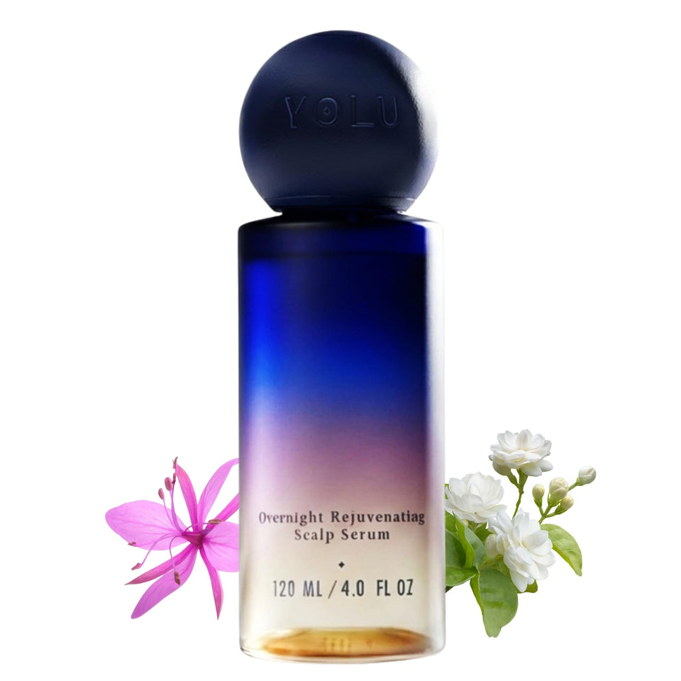 YOLU scalp serum bottle pour for effortless nightly application.