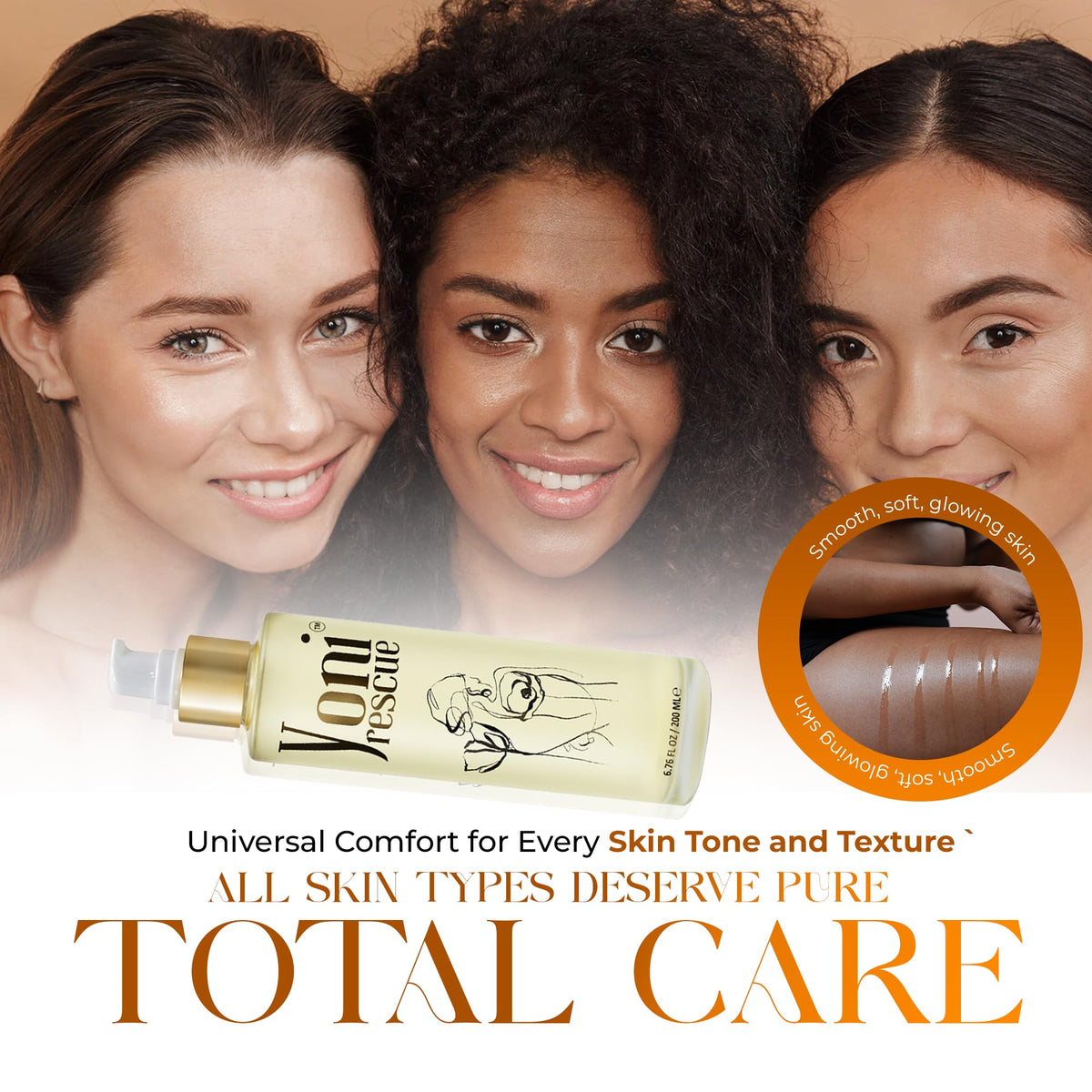 Yoni Rescue oil on skin promoting a soft glow and smooth feel