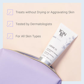Chamomile, arnica, and witch hazel blend in Yon-Ka Creme 15 for soothing care.