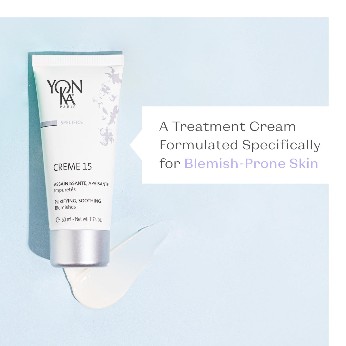 Close-up of Yon-Ka 15 light, non-greasy cream texture on skin.
