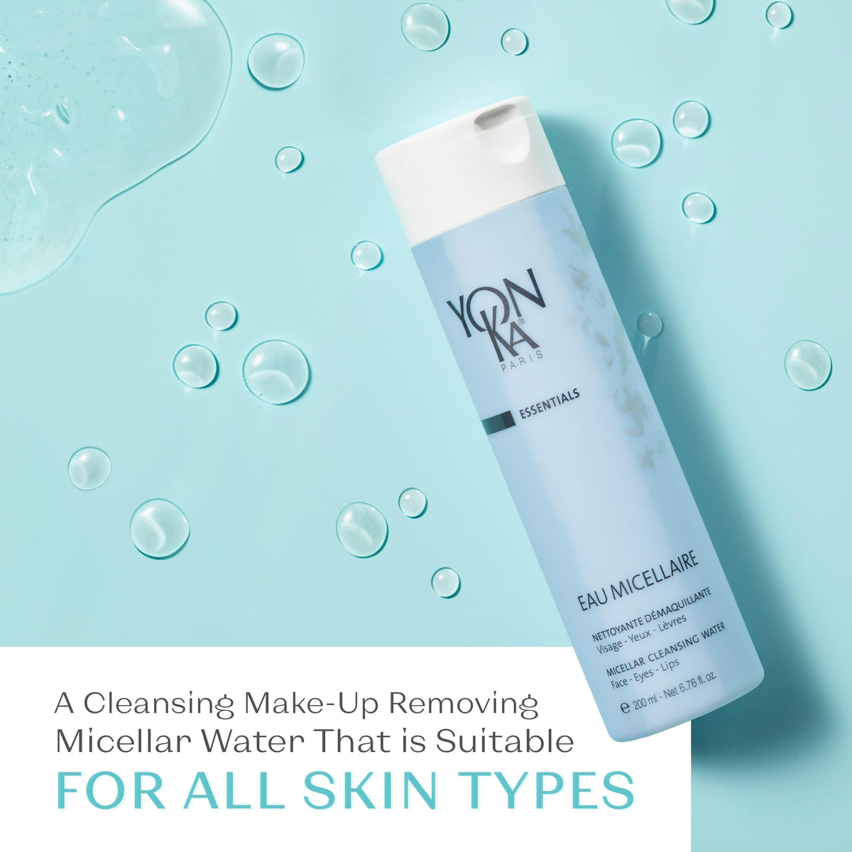 Yonka Eau Micellaire on vanity beside other skincare products.