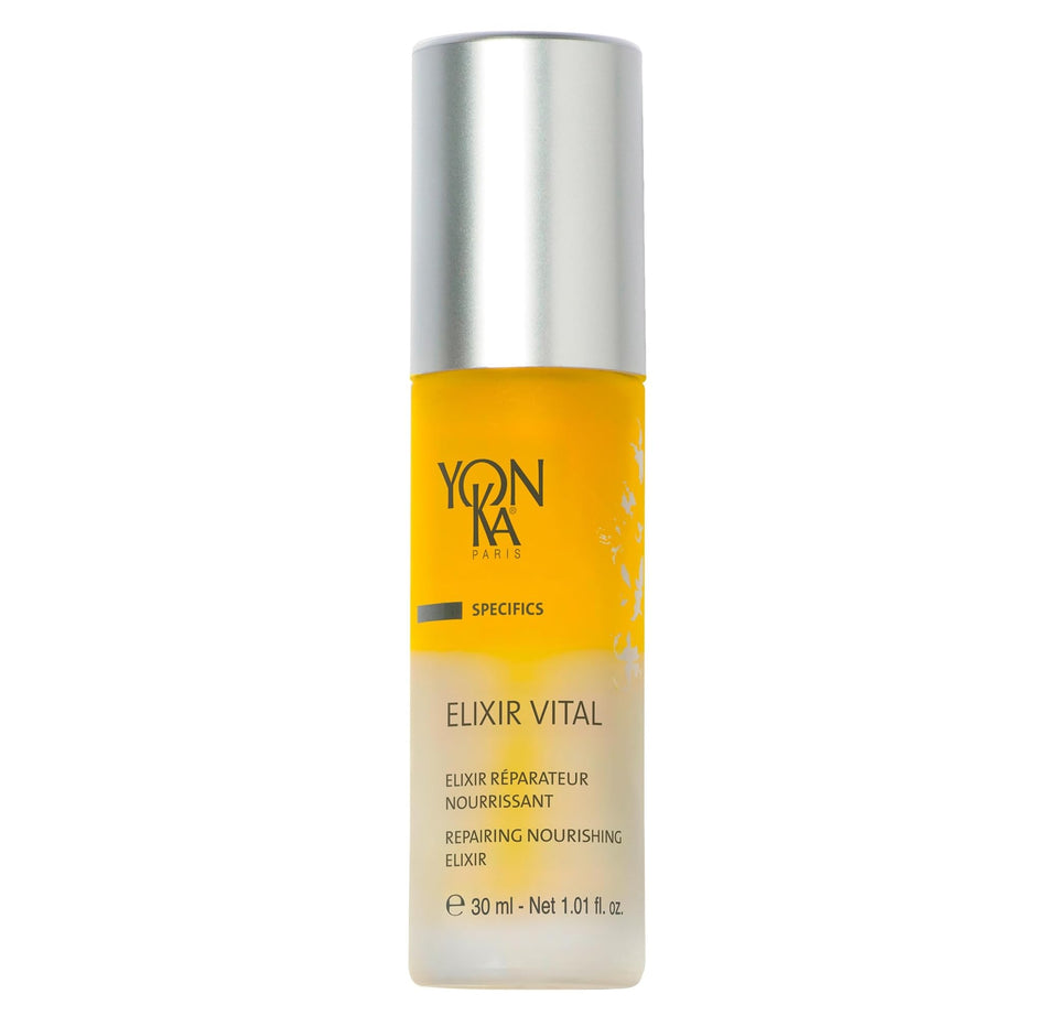 Yon-Ka Elixir Vital Concentrate bottle showing vitamin-rich hydration for radiant skin