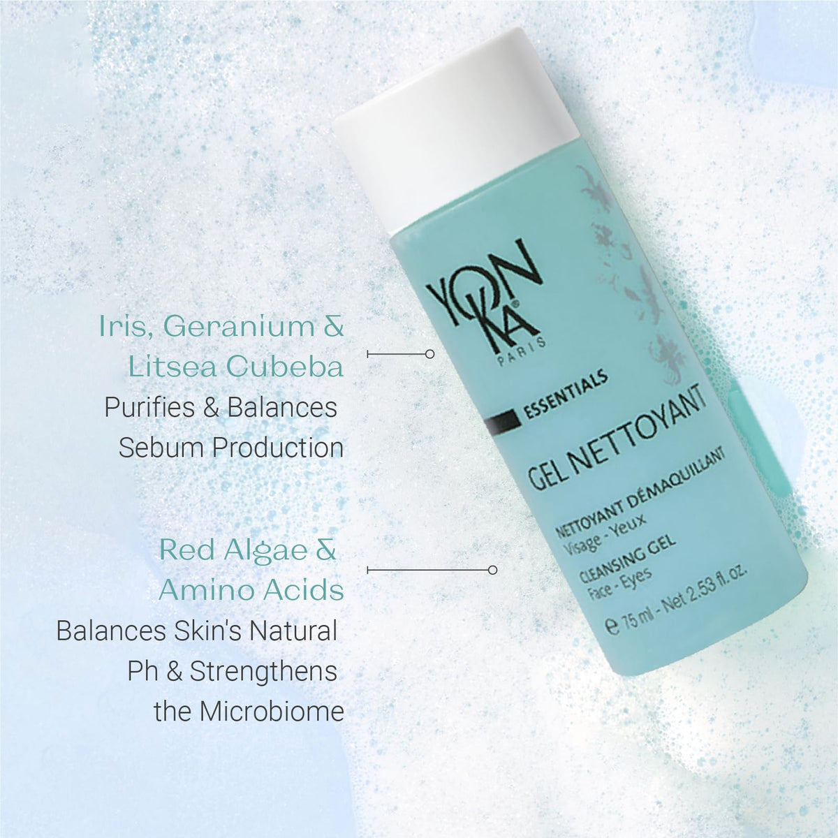 Yon-Ka Gel Cleanser makeup removal action sweeping away makeup and pollutants