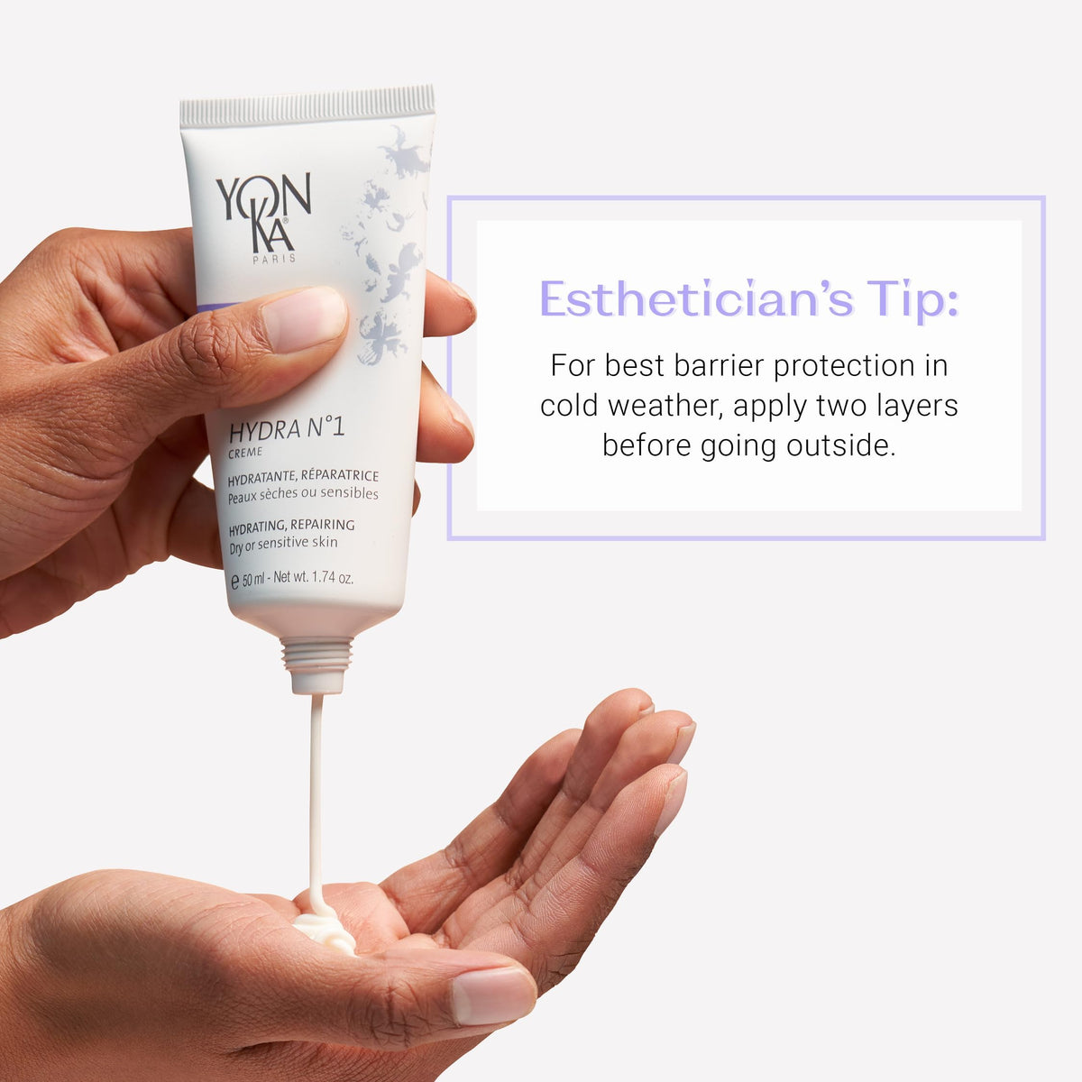 Yonka Hydra No.1 Crème hyaluronic acid close-up illustrating dual moisture forms.