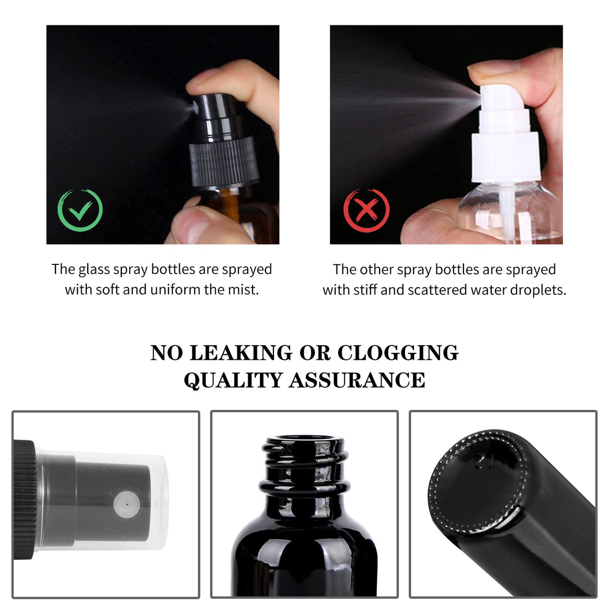Black fine mist sprayer delivers precise, even application.