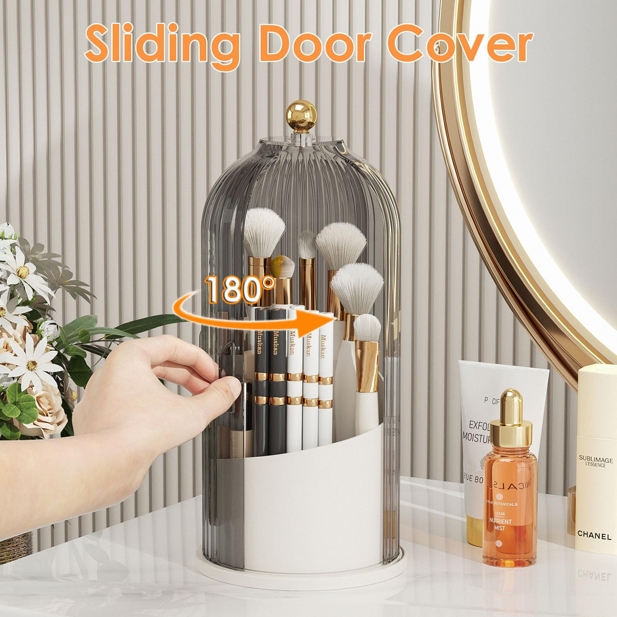 YOOLENS 360-degree rotating base lets you reach every brush without removing the lid.