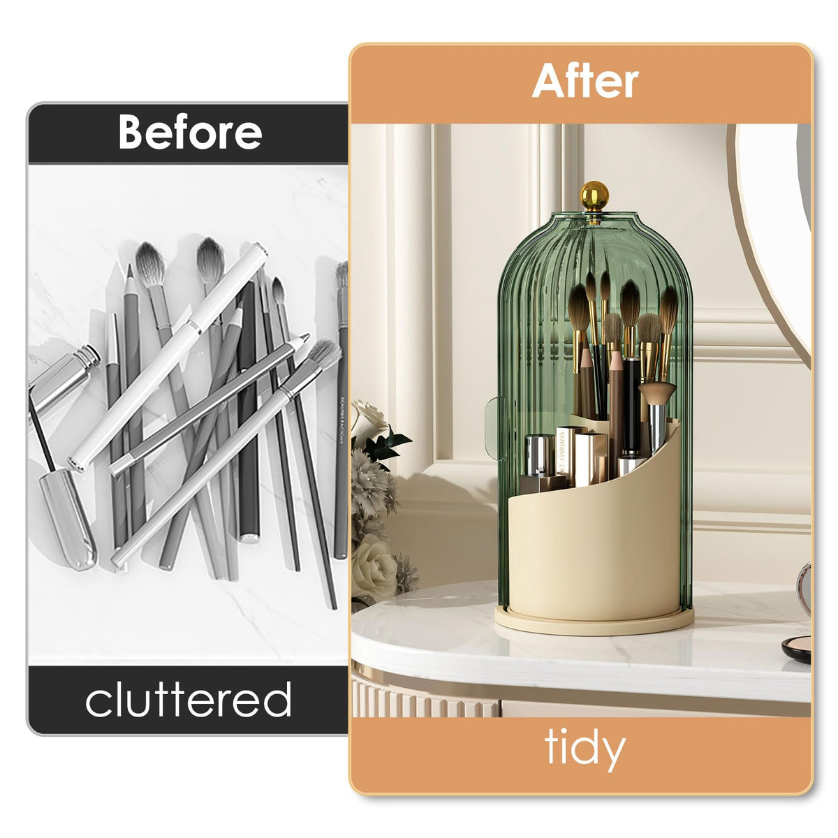 YOOLENS three-section slots organize short and tall brushes separately