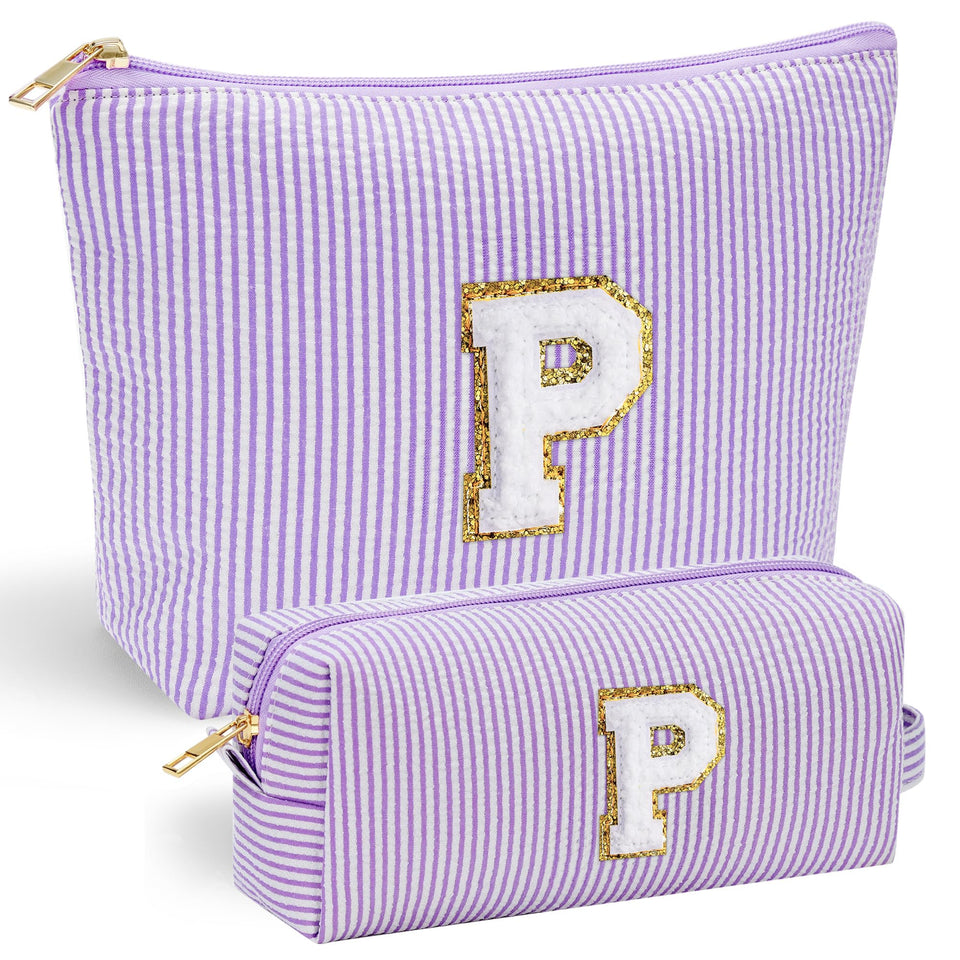 YOOLIFE 2 Small Makeup Bag with front chenille initials for personalization