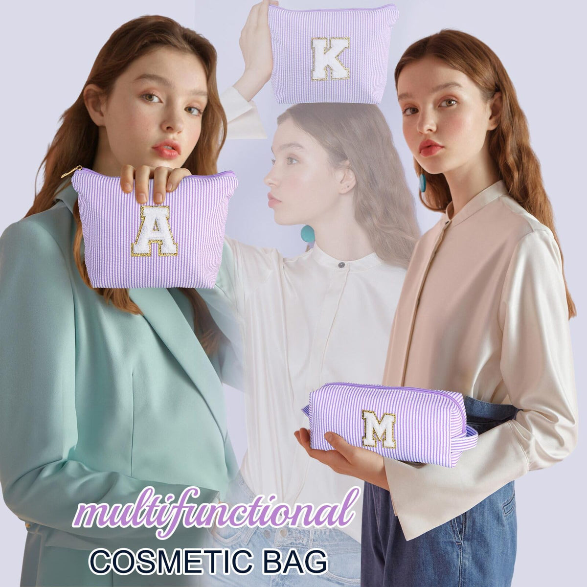 YOOLIFE 2 Small Makeup Bag showing 26 letter customization options