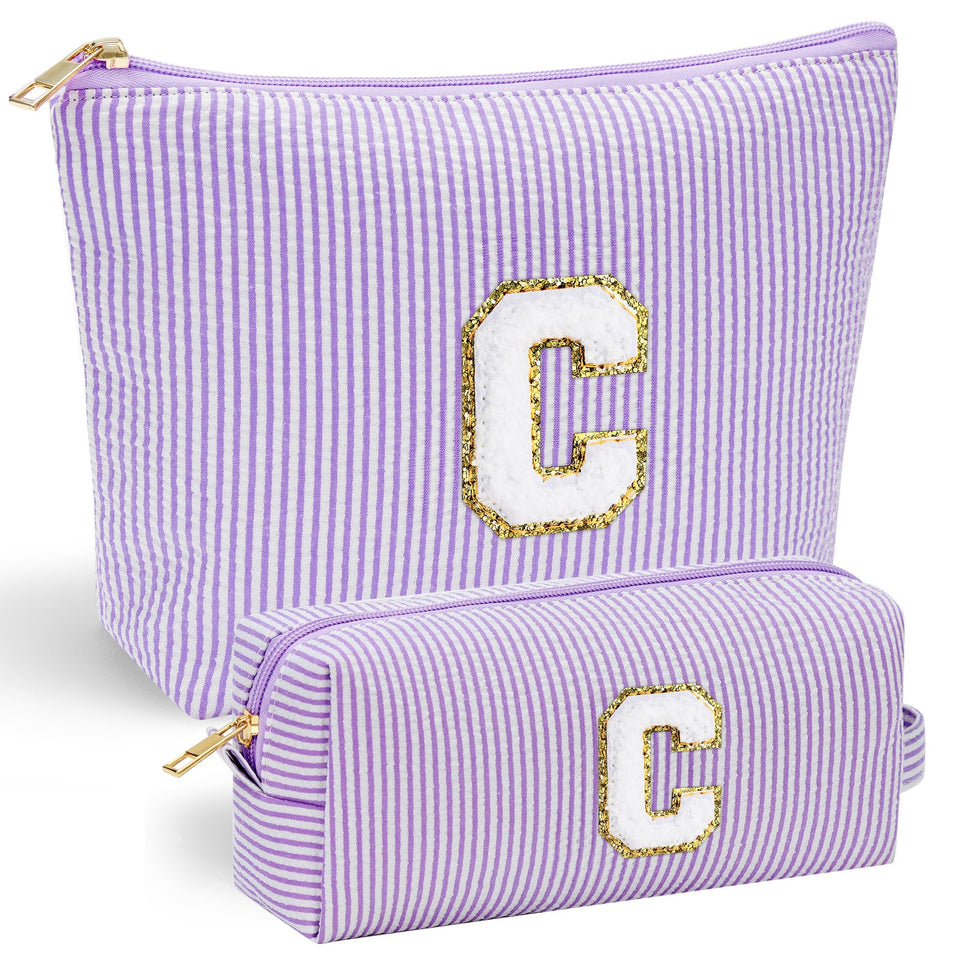 YOOLIFE makeup bag with chenille front letter for personalized bridesmaid gifts.