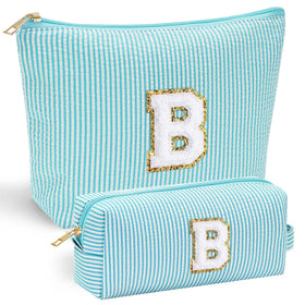 YOOLIFE bridesmaid makeup bag with chenille initial front design, stylish gift