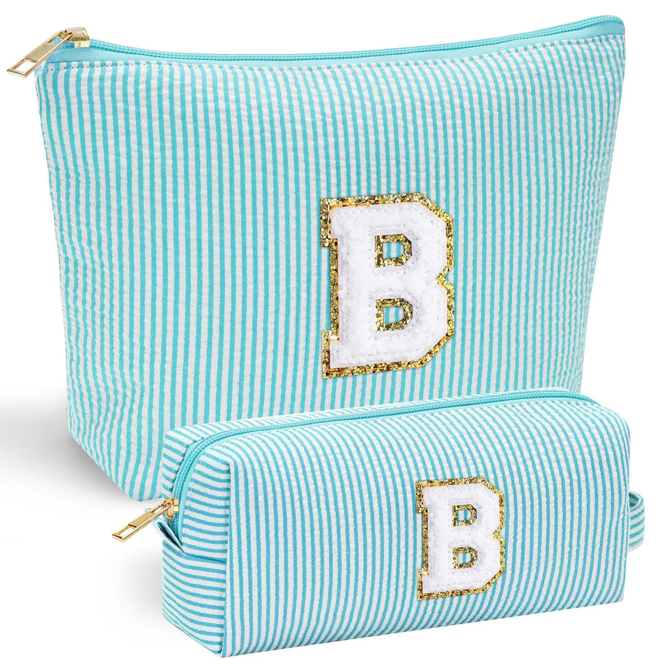 YOOLIFE bridesmaid makeup bag with chenille initial front design, stylish gift