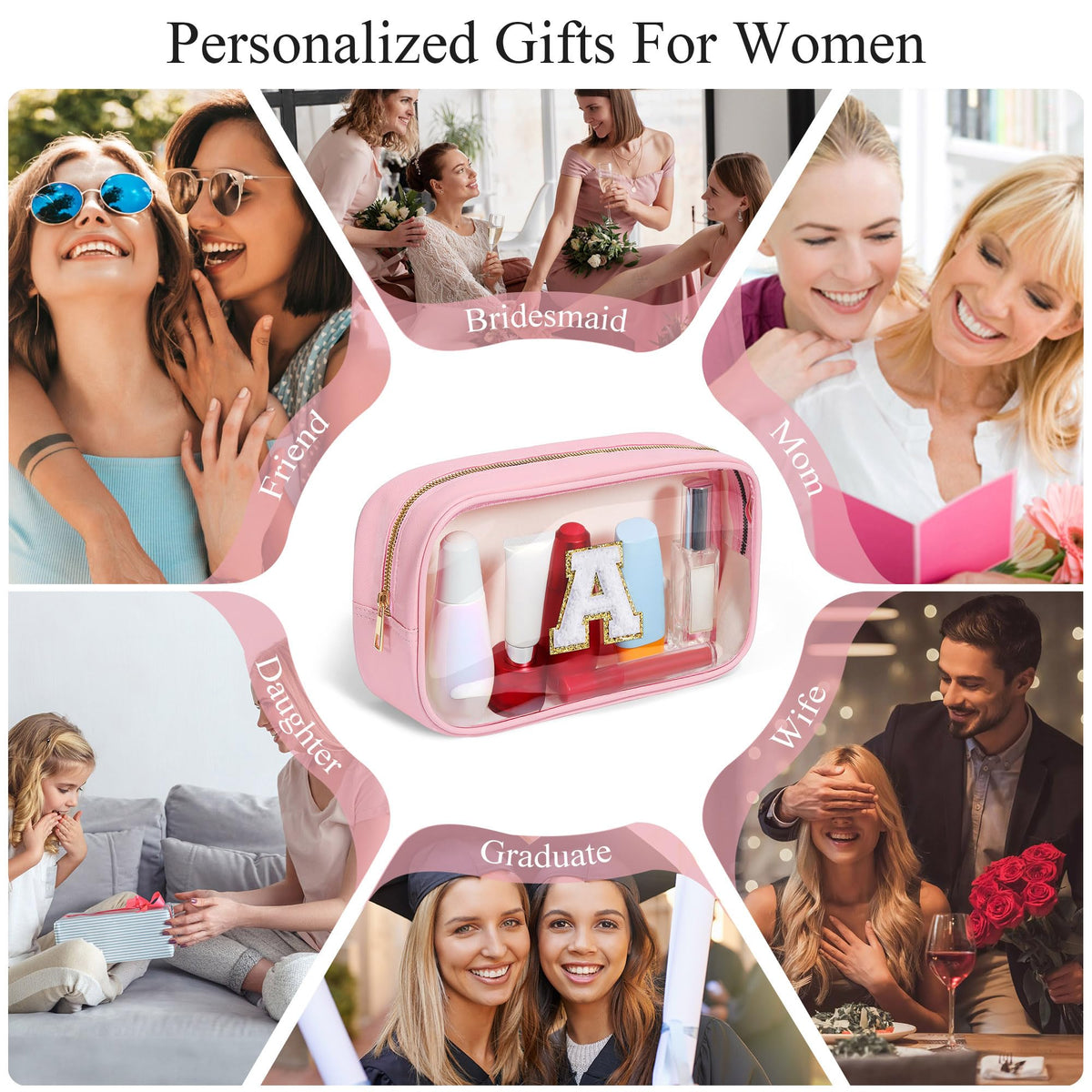 YOOLIFE clear makeup bag pink compact size fits in bags and purses.