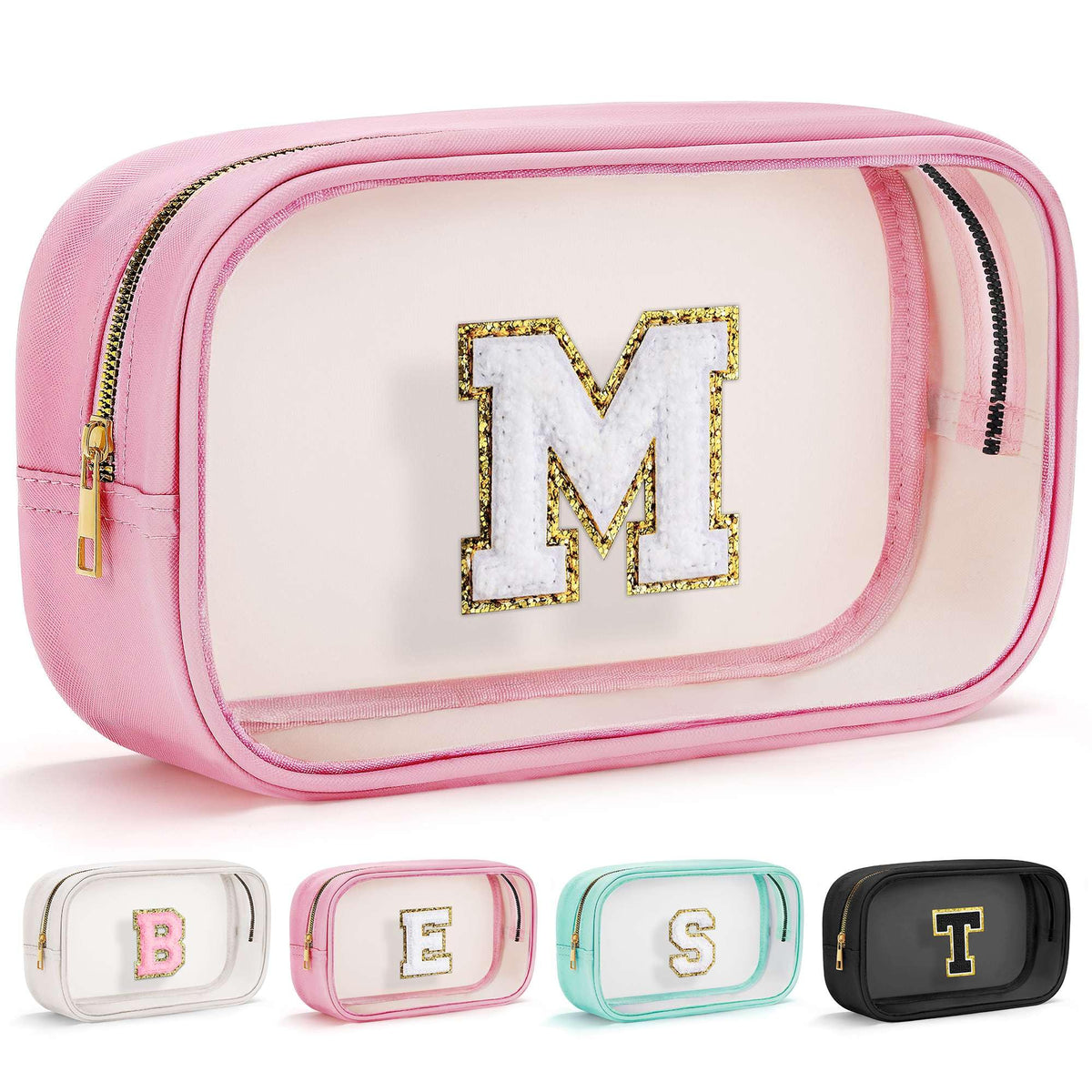 YOOLIFE clear makeup bag pink front view for quick visibility and easy access.