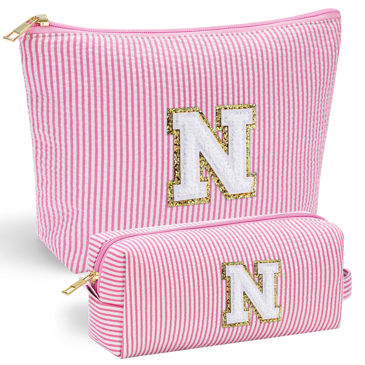 YOOLIFE makeup bag with chenille initials on front for personalized daily use