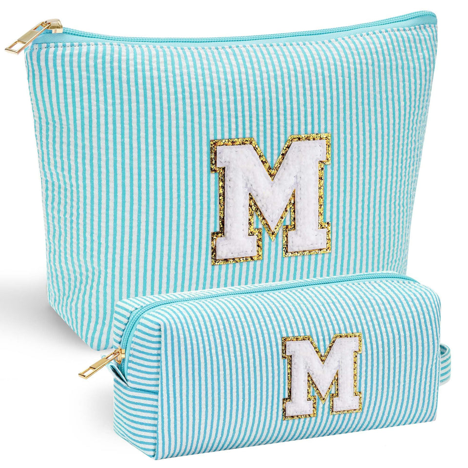 YOOLIFE Cute Travel Makeup Bag with chenille initial front for a chic look.