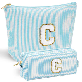 YOOLIFE initial makeup bag with chenille letter front for personalized style