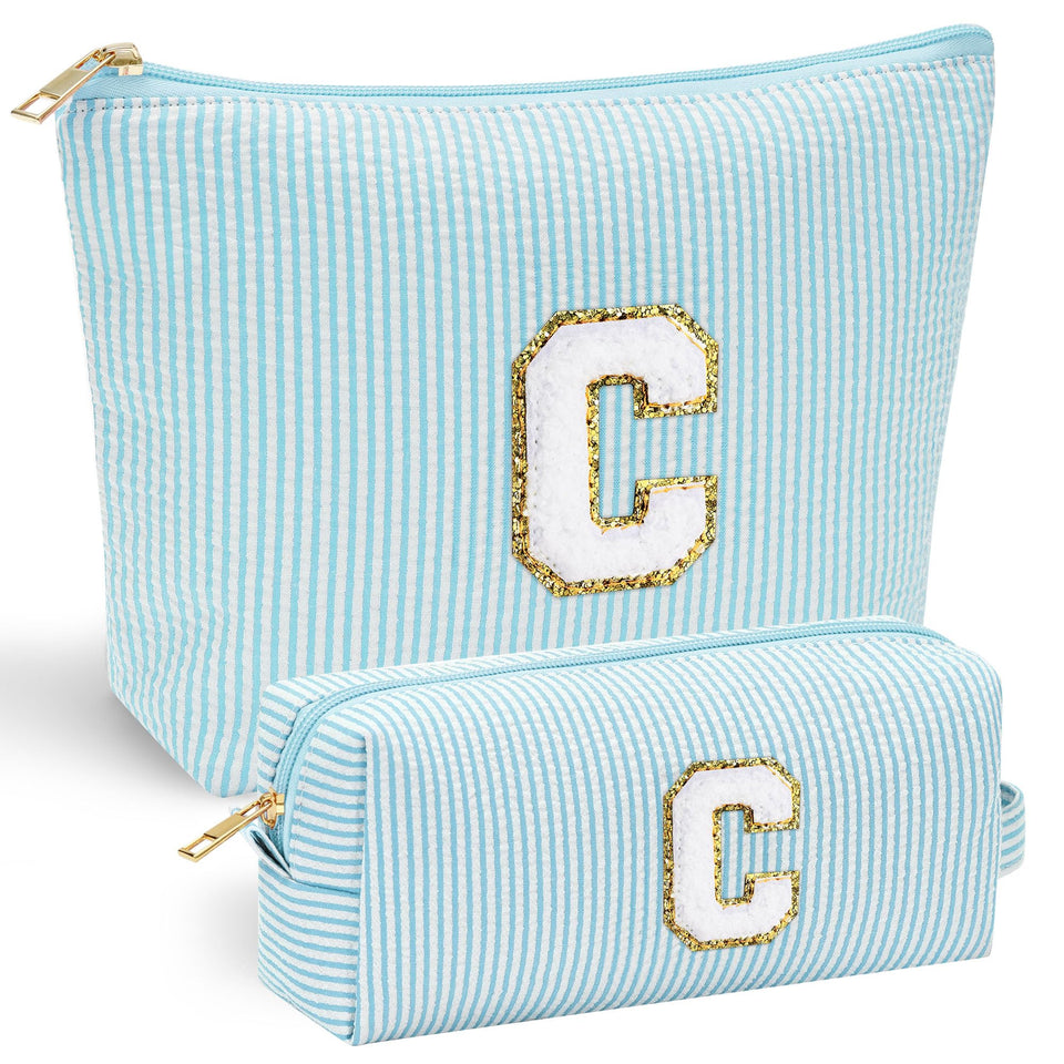 YOOLIFE initial makeup bag with chenille letter front for personalized style