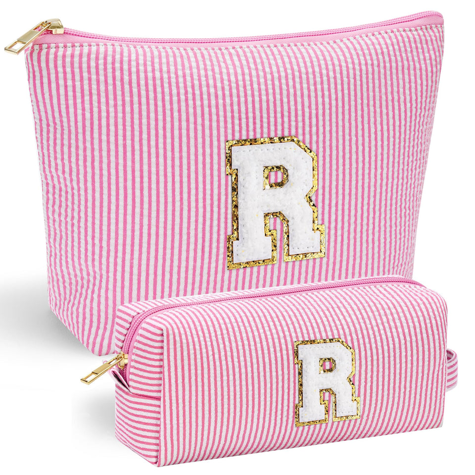 YOOLIFE Initial Makeup Bag front view with chenille letter for personalized style