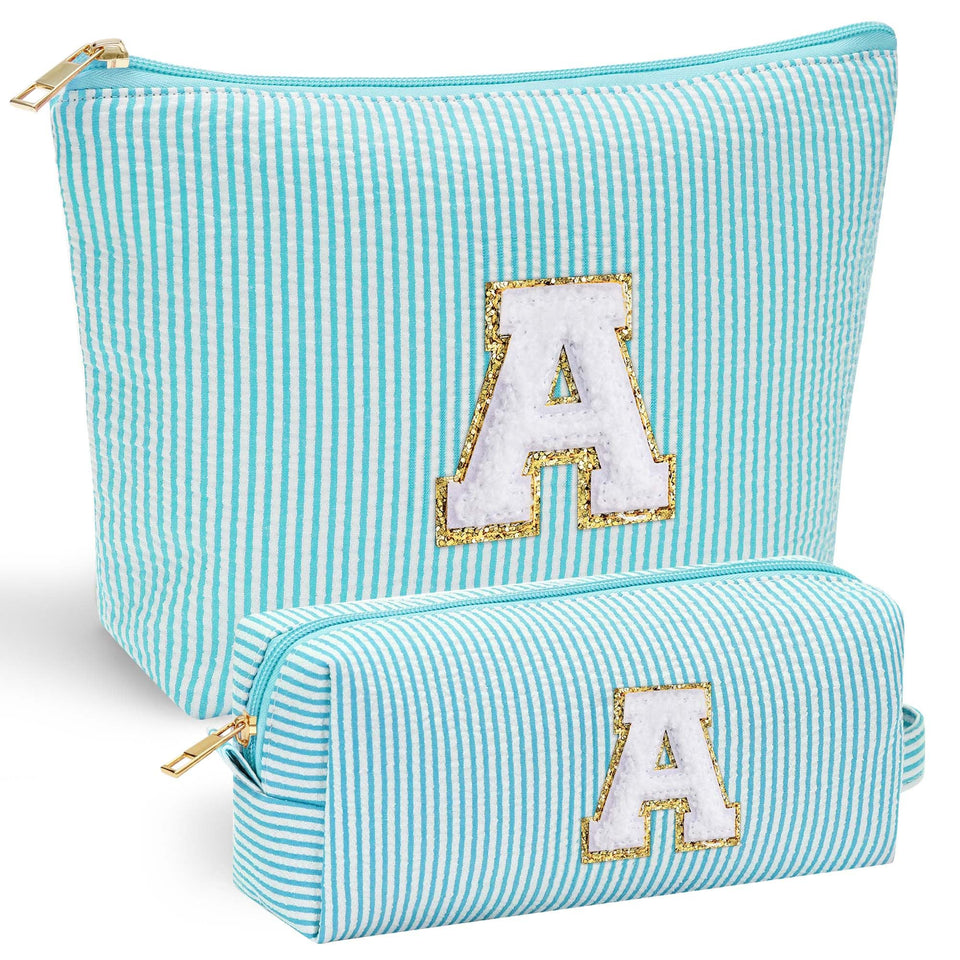 YOOLIFE personalized initial makeup bag front view with chenille letter for a stylish gift.