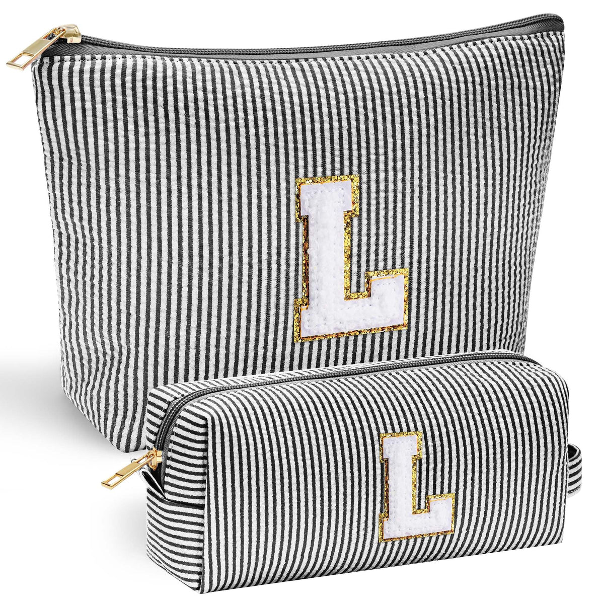 YOOLIFE Initial Makeup Bag with chenille monogram front for personalized style.
