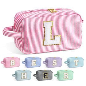 YOOLIFE initial makeup bag pink front view showing organized compartments.