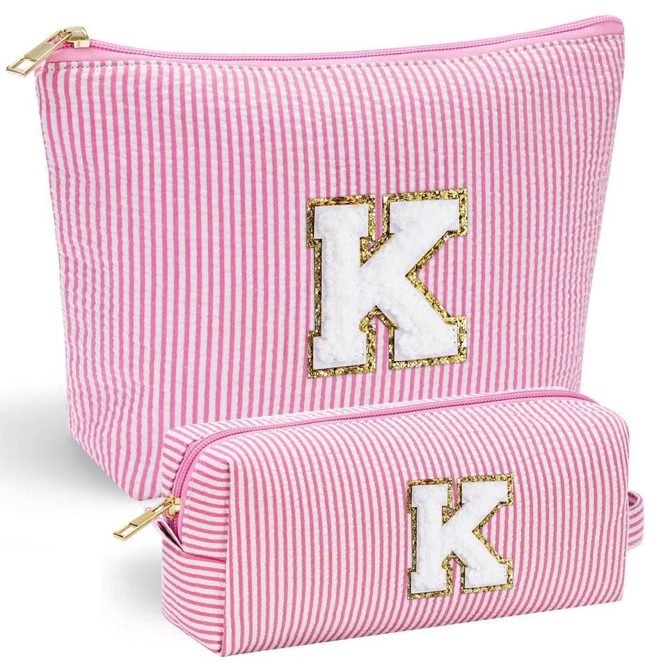 YOOLIFE initial makeup bag pink, durable cosmetics organizer in a vibrant color.