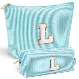 YOOLIFE initial makeup bag in pink with chenille letter for personalized gift storage.