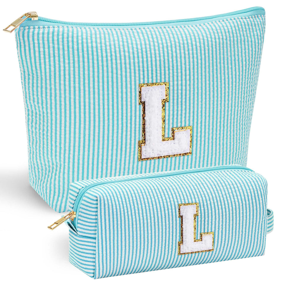 YOOLIFE initial makeup bag in pink with chenille letter for personalized gift storage.