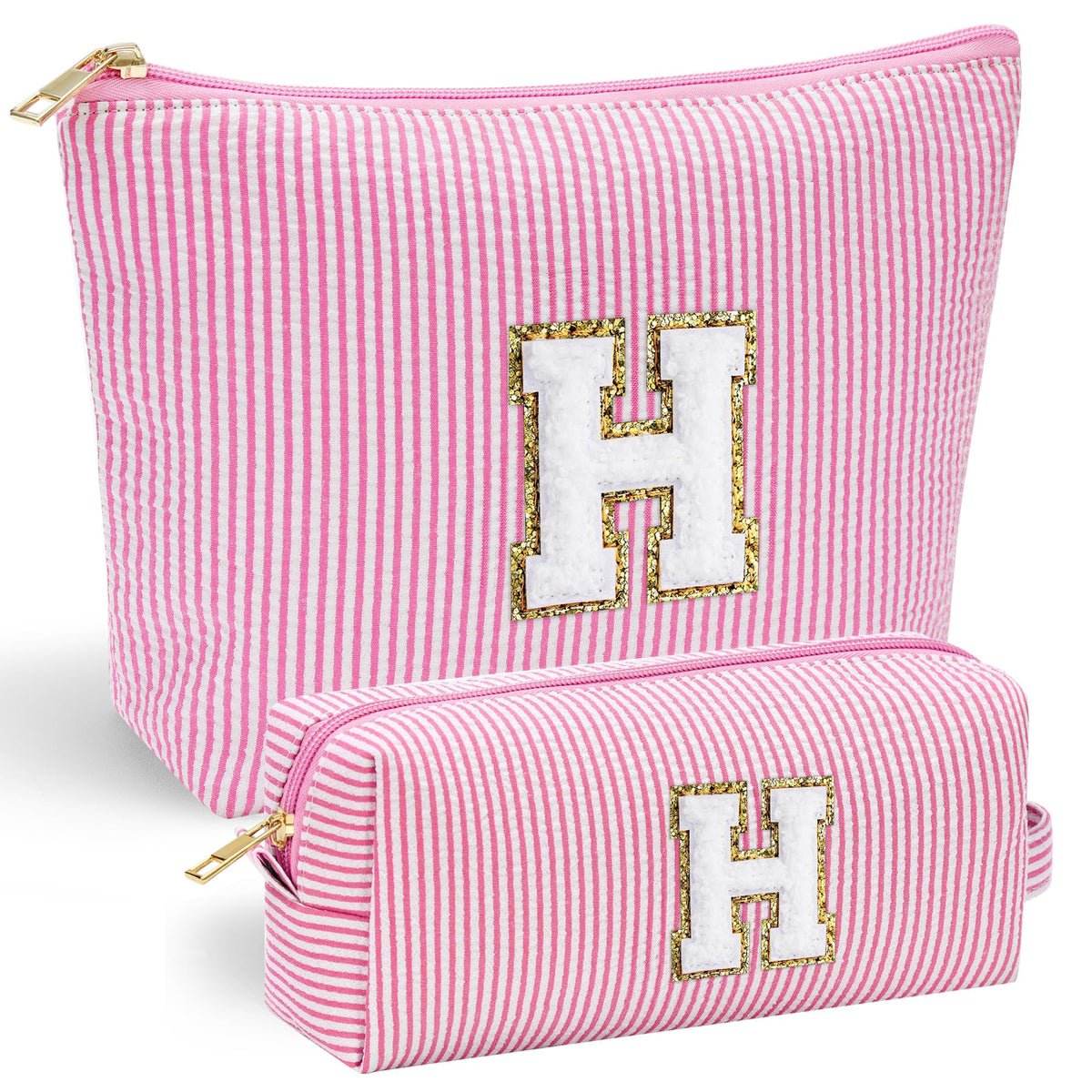 YOOLIFE pink makeup bag with chenille initial for personalization